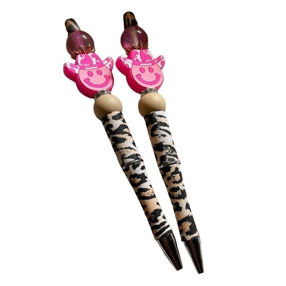 Happy face emoji leopard print cowboy hat beaded pen handmade Galaxy glitter bli - Picture 6 of 7